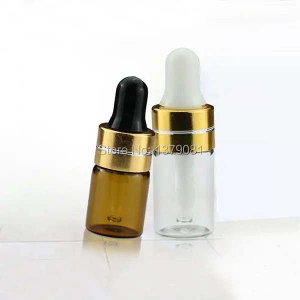 

2ML,3ML Clear Mini Glass Bottles,Amber Dropper Bottle Sample Vial Essential Oil Bottle With Gold Rim Free shipping