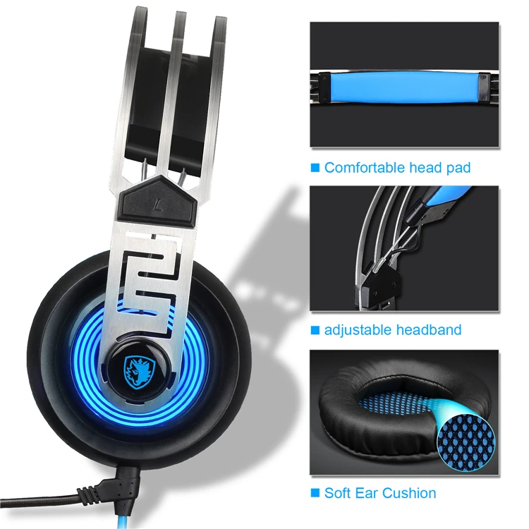 Sades A7 7.1 Surround Sound USB Gaming Headset Headphones Blue color (5)