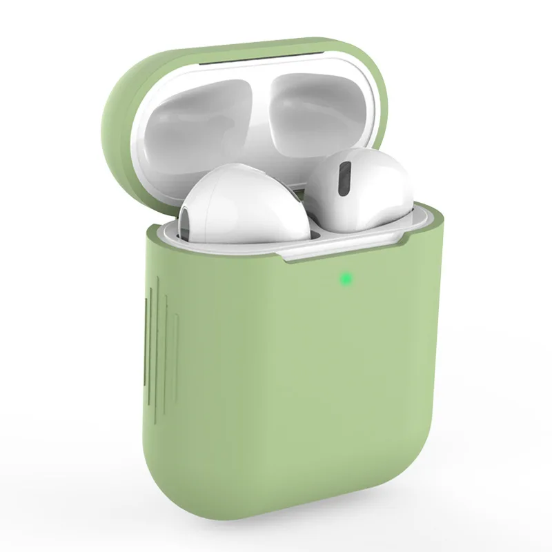 Airpods 2 чехол противоударный чехол Беспроводная зарядка Bluetooth гарнитура Airpods 1 силиконовый чехол для Apple Air pods чехол - Цвет: Matcha green