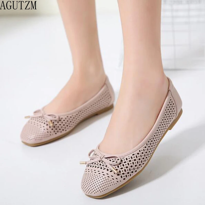 

AGUTZM women shoes 2018 Newest Bowtie PU Round Toe Holes Women Loafers Casual Ballet Flats Shoes V685