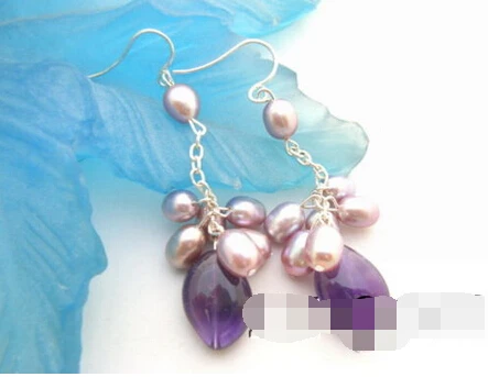 

hot sell new - -hot 13309 Purple Pearl&Amethyst Earring