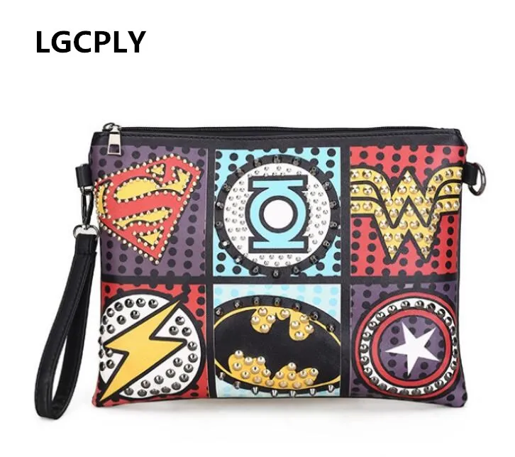 

New Hand Rivet Superman Lightning Coloured Bag with One Shoulder Slant Envelope Mobile Phone Zero Wallet