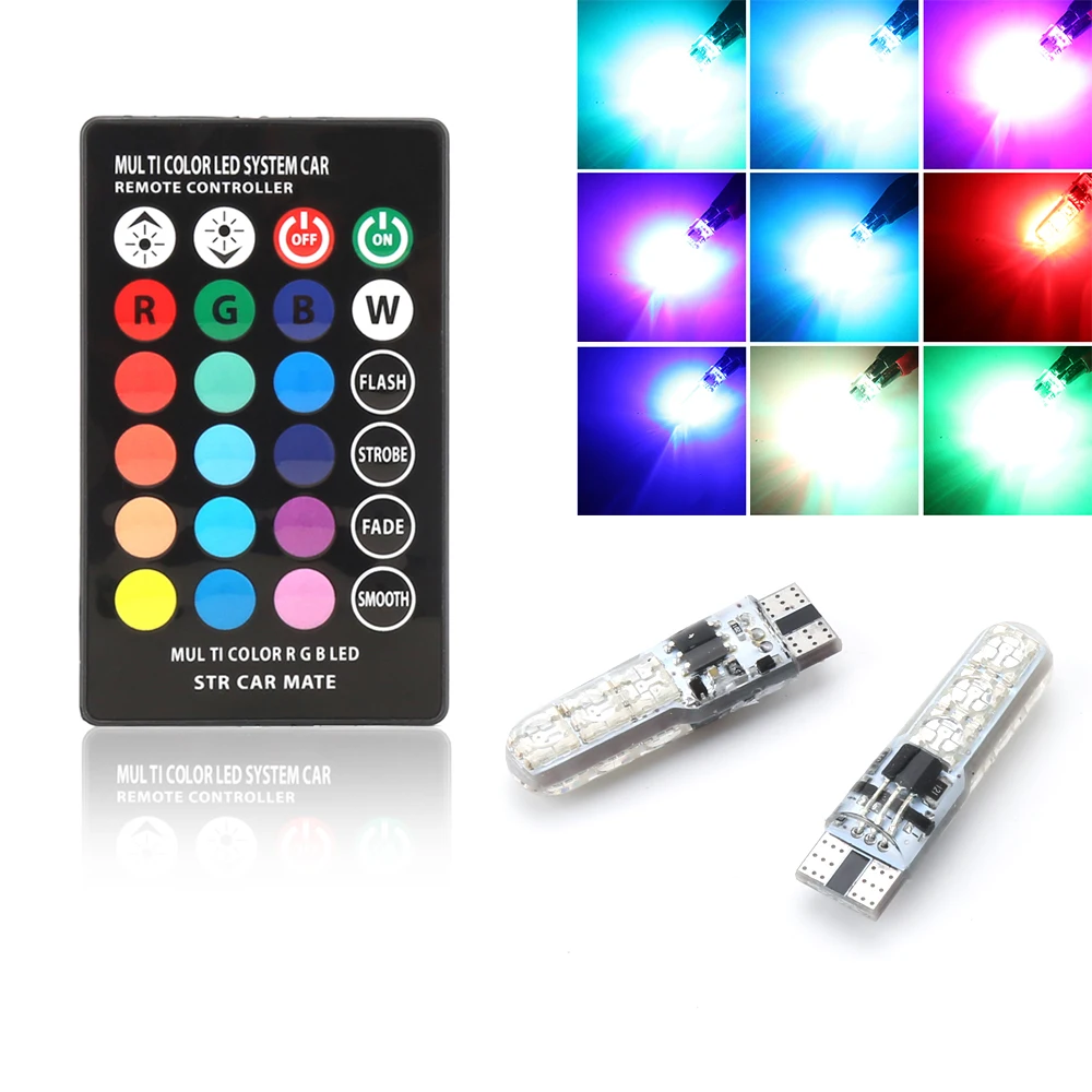 t10 led 2 шт. RGB T10 W5W светодиодный автомобиля Габаритные огни SMD RGB T10 светодиодный 194 168 лампы удаленного Ширина Подсветка салона источник T10 автомобиля стиль