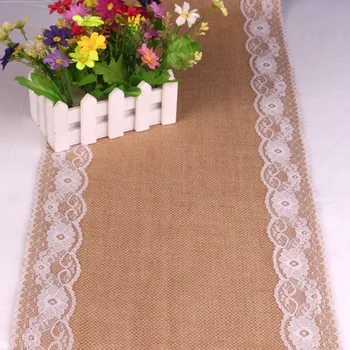 

30x275cm Linen Wedding table cloth With Lace For Christmas Party Wedding Table Decorations