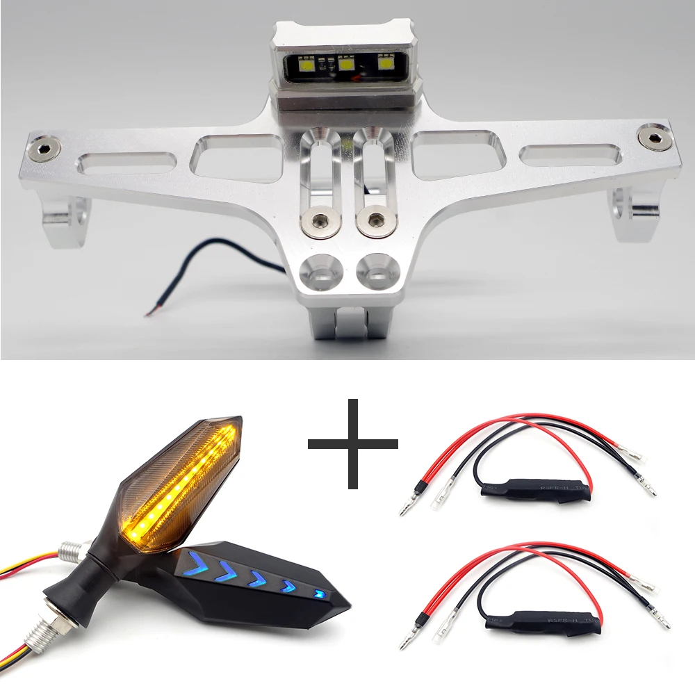 Мотоцикл светодиодный Кронштейн номерного знака держатель CNC регулируемый для honda cb 250 suzuki rmz KTM SXF suzuki gsx s750 Yamaha Virago 250 - Цвет: Silver 2 decoders