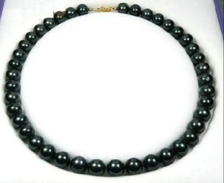 

FREE SHIPPING>>@> Huge 18"12- natural Tahitian black round pearl necklace