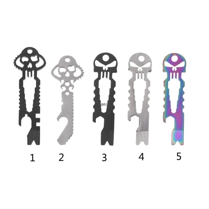 

Stainless Steel EDC Pocket Multi-Tool Skull Bottle Opener Pry Bar Crowbar Keychain Tactical Survival Tool INY
