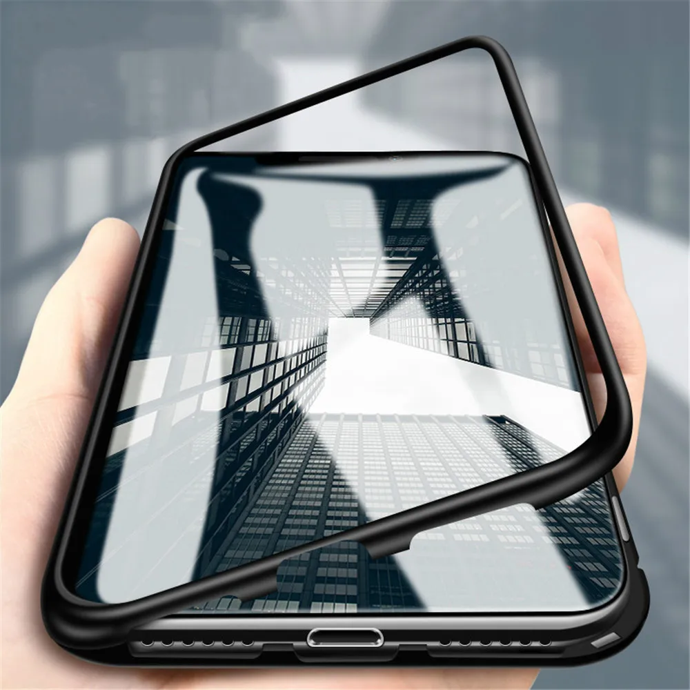 

Double sided glass Metal Magnetic Case for iPhone X XS MAX XR Glass Case Magnet Cover 360 Full Protection For iphone 6s 7 8 Plus