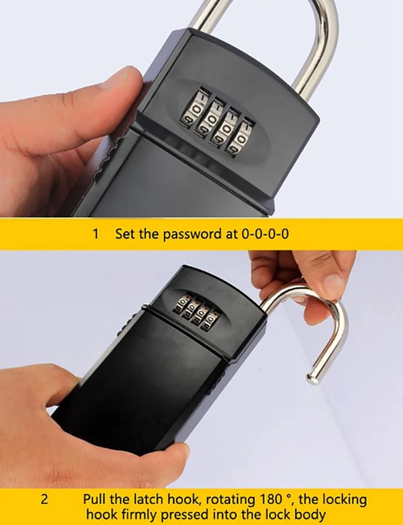 4 Digit Combination Password Key Storage Box Organizer Security Door Padlock Safe Zinc Alloy Free Installation with Hook 7