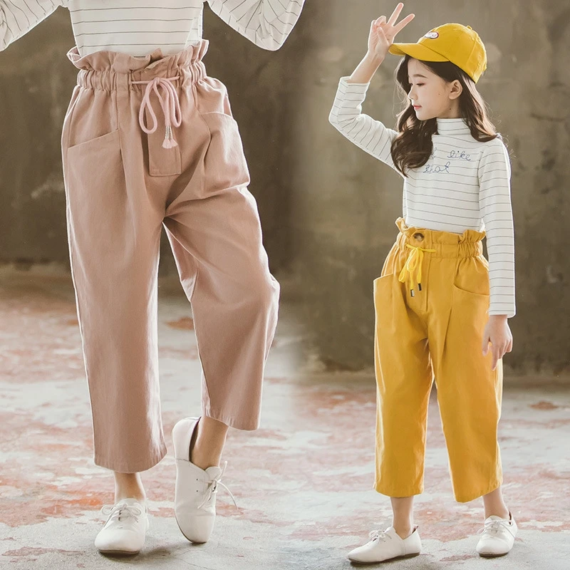 

Fashion Children's Trousers For Teen Girls Pants Cotton Linen Trousers Spring Autumn Kids Pants Wild Casual Girls Clothes 4 6 8T