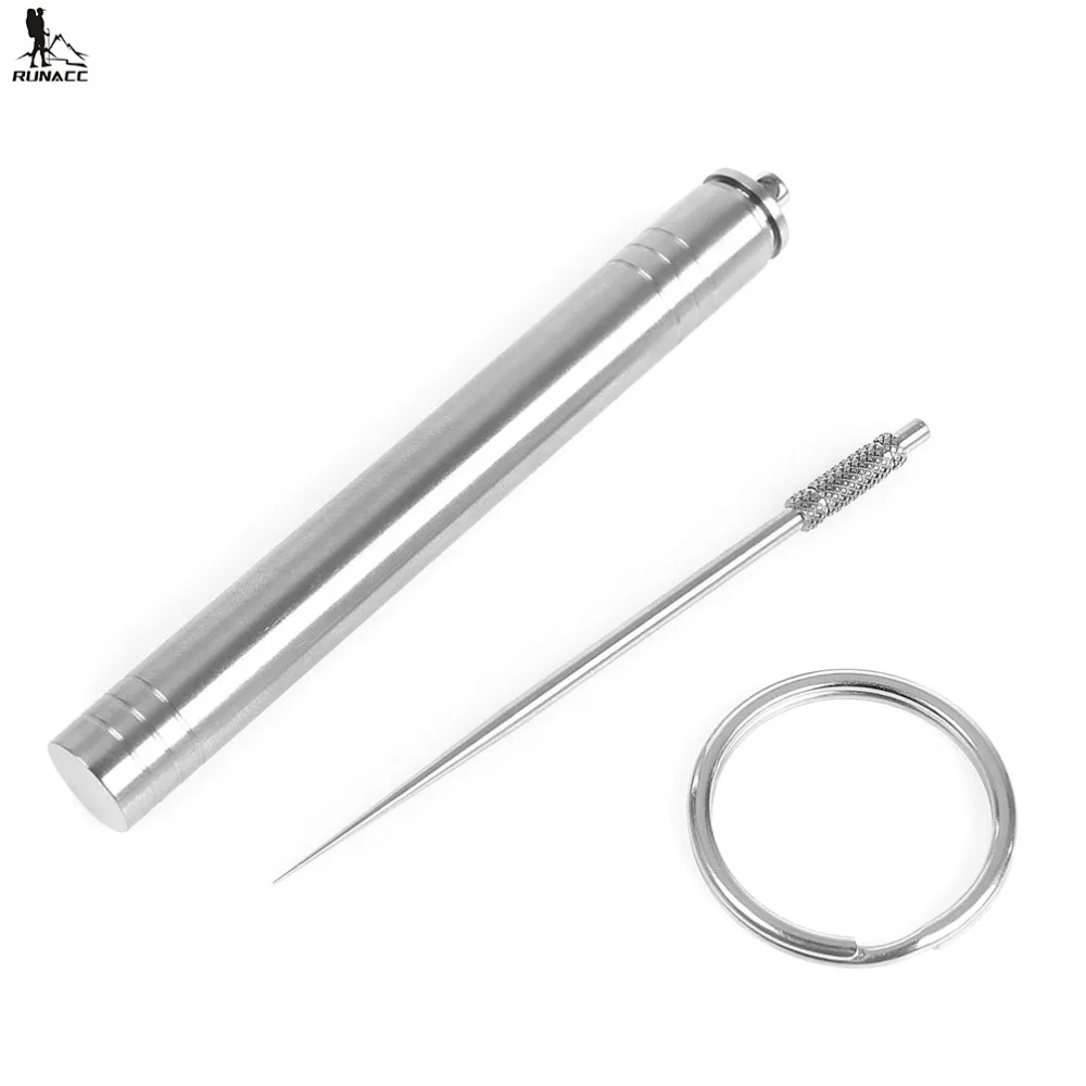 

RUNACC Titanium Toothpick and Holder Set Anti-bacterial Reusable Toothpick Survival Travel Kit with Key Ring