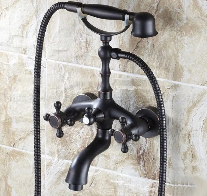 Oil Rubbed Bronze Bathtub Faucet Wall Mount Handheld Bath Tub Mixer System with Handshower Telephone Style ztf042
