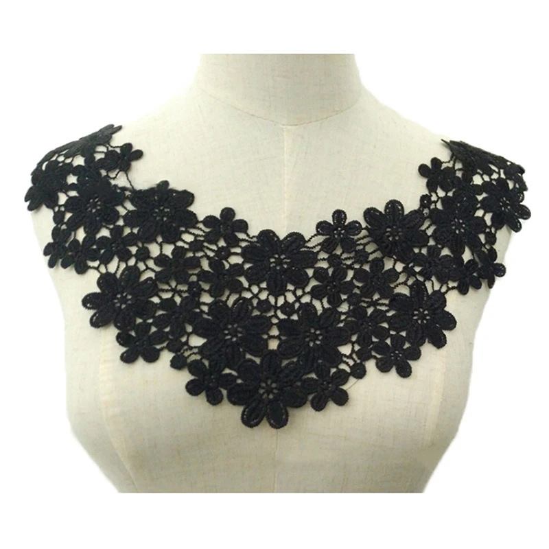 New Black Embroidery Collar Floral Embroidered Applique Lace Neckline