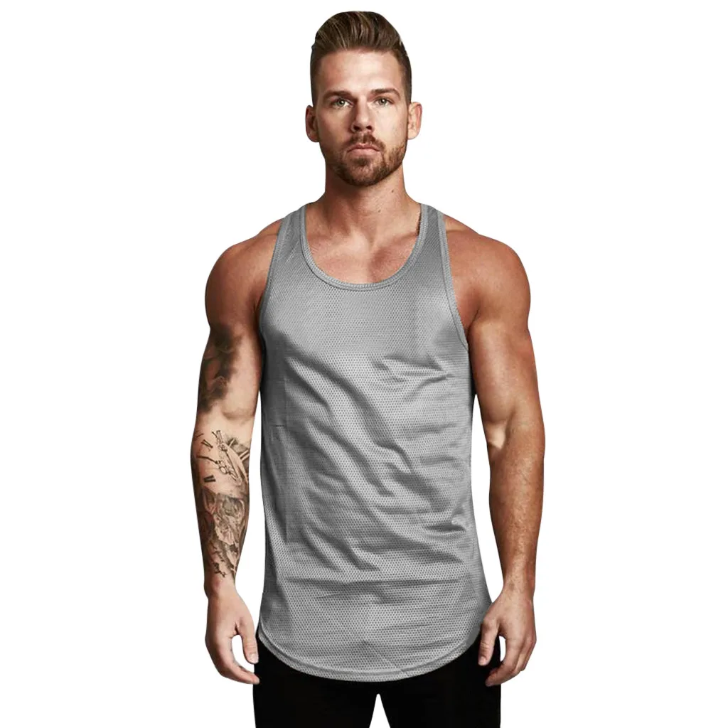 Tank Top Men Summer 2019 Breathable Sleeveless O Neck Mesh Bodybuilding ...