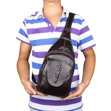 Натуральная телячья кожа Для мужчин уникального дизайна, с тиснением под крокодиловую кожу модная нагрудная сумка мужской шоколад сумка 7301Q