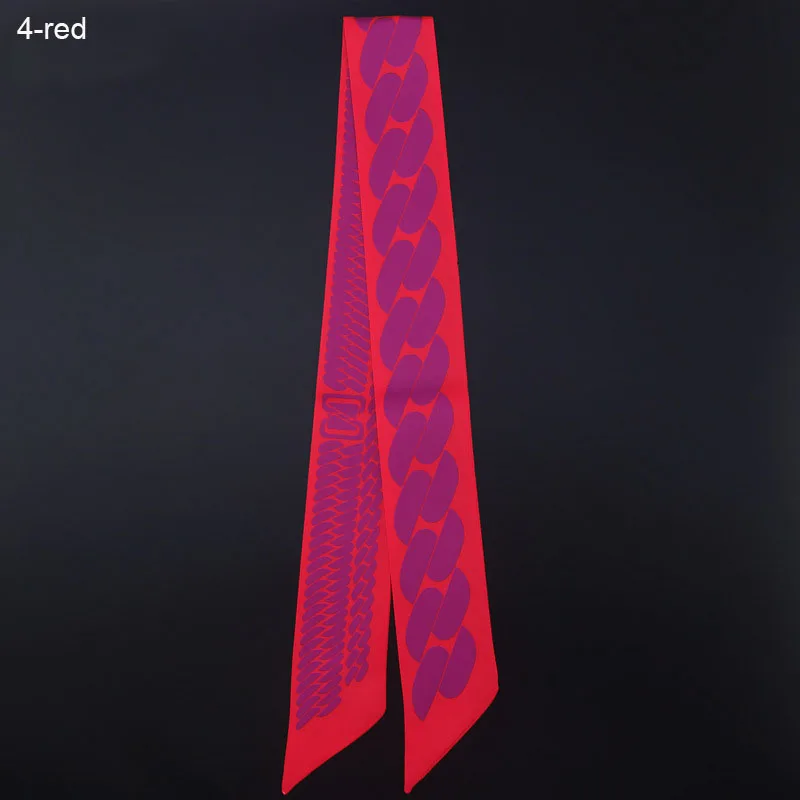 Luxury Brand Chain Print Twill Silk Small Women Fashion Scarf Hair Bags Handle Geometric Tie Multifunction Hand Ribbon Scarves