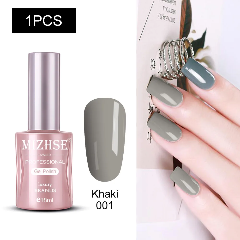 MIZHSE Nail Polishes 18ml Vernis Semi Permanant UV Gel Polish Hybrid Nail Art Lacquer For Stamping Soak off Varnish Gel - Color: Khaki001