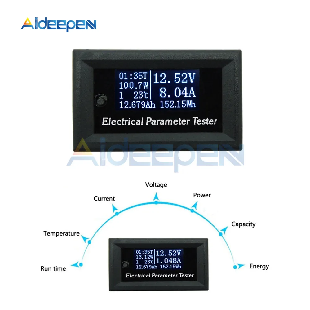 

OLED 100V/10A DC Voltmeter Display Monitor Tester Current Meters Charger Voltage Ammeter Battery Power Supply Capacity Detection