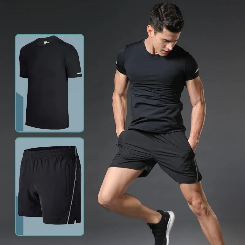 Для мужчин комплект для бега цвет: черный, синий белый тренировочный костюм эластичный дышащий спортивный костюм для бега, для тренировок, фитнеса Спортивная одежда для бега для мужчин - Цвет: Men sportswear-BLA