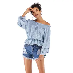 Сезон: весна–лето Шифоновая блузка Рубашки Sexy рубашка с длинными рукавами дамы шифоновая рубашка Для женщин топы и блузки Femme Blusas Mujer