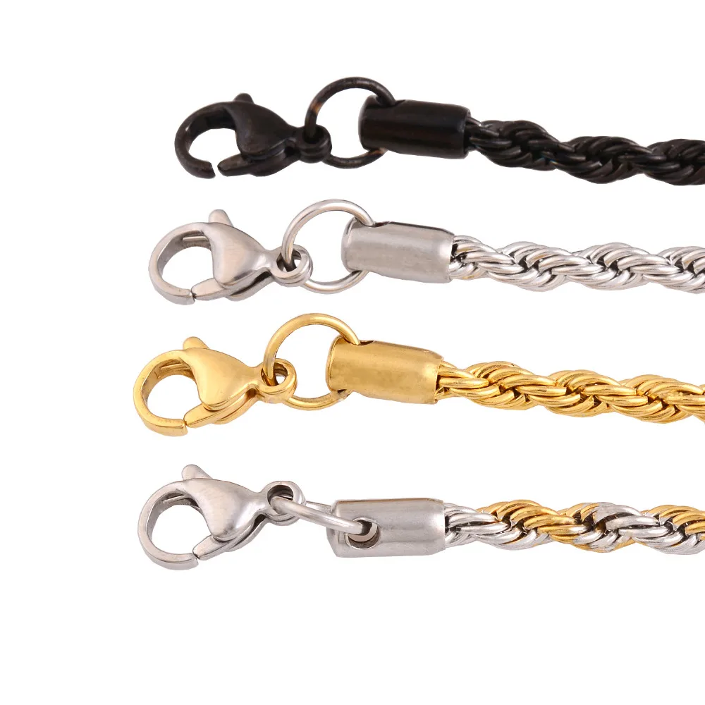 Высокое качество 4 мм Нержавеющая сталь ожерелье цепь водонепроницаемый Веревка цепи ювелирные изделия различной длины