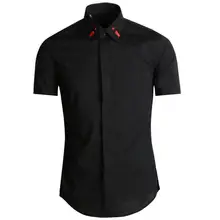 Новая мода короткий рукав тонкий воротник точка вышивка мужская рубашка высокого качества Camisa Masculina Chemise Homme Fahion Мужская рубашка 3XL