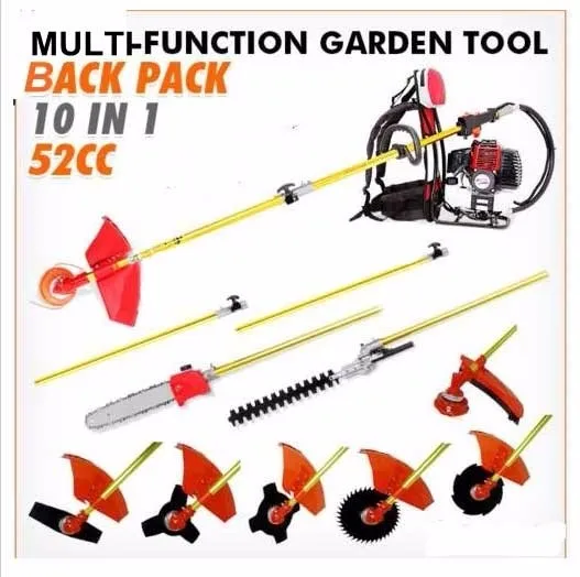 10 в 1 газонокосилка с 52cc двигателем мульти Рюкзак Кусторез дерево секатор с 2X75 см расширение полюса с фабрики