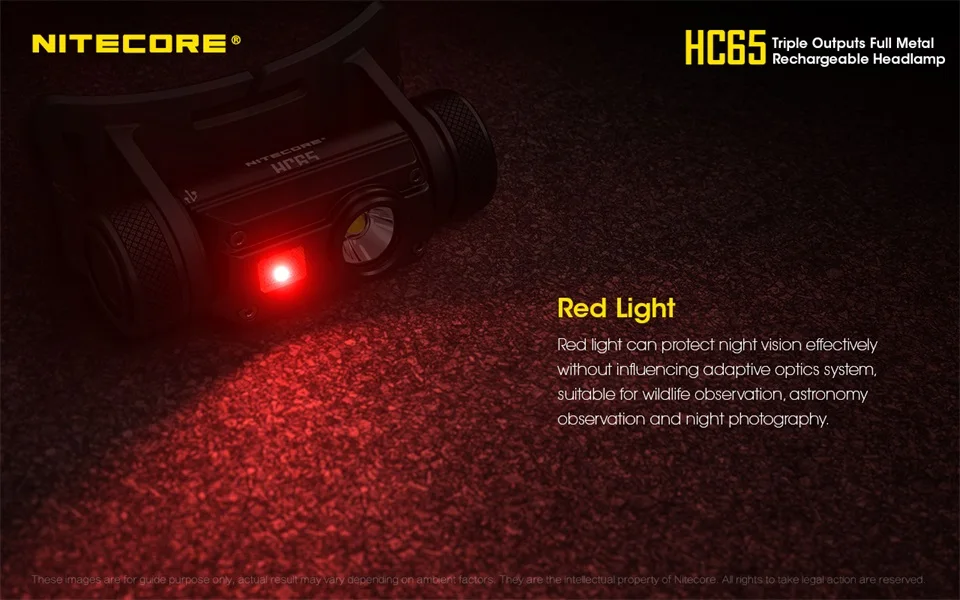 Nitecore HC65 Cree XM-L2 U2+ ультратонкое естественное освещение CRI+ красный светодиодный 1000lm USB Перезаряжаемые фар