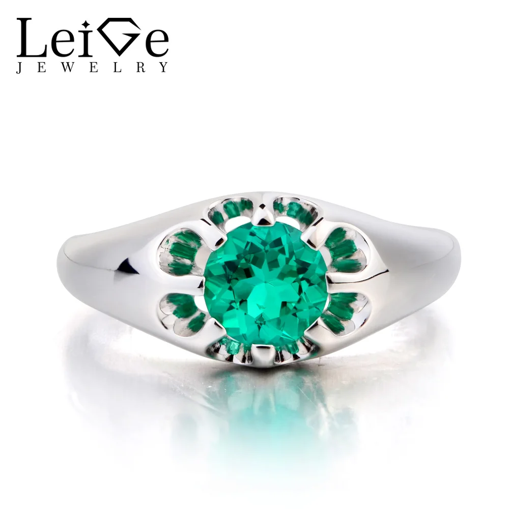 Leige Jewelry Lab Emerald Ring Promise Ring Solitaire Ring Round Cut Green Gemstone 925 Sterling Silver Ring Flower Shape Leige Jewelry Lab Emerald Ring Promise Ring Solitaire Ring Round Cut Green Gemstone 925 Sterling Silver Ring Flower Shape