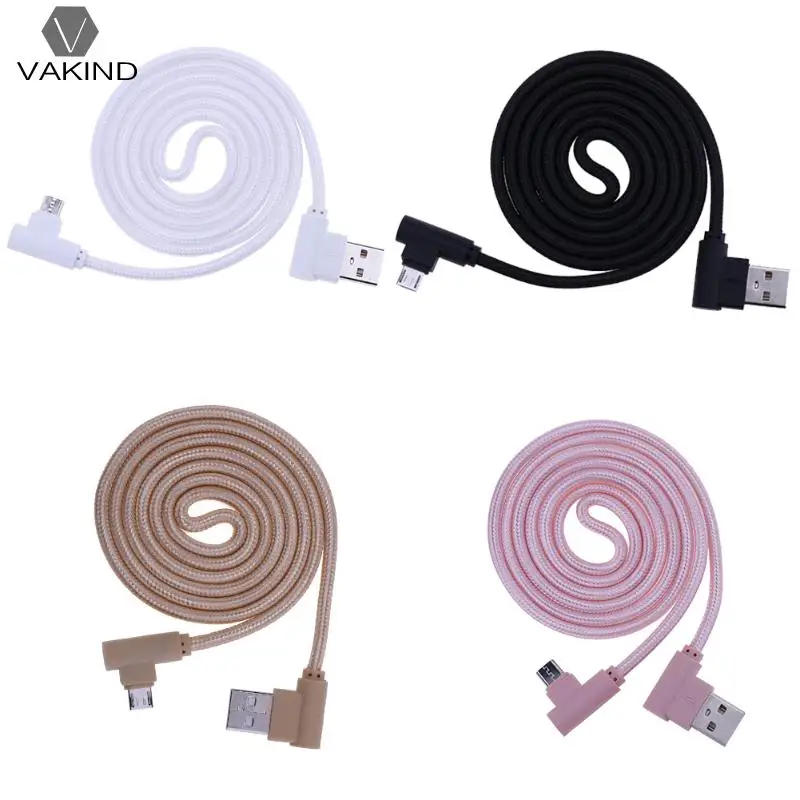 1m 90 Degree Right Angle 5Pin Mirco USB Cable Nylon Biraided L Shaped USB Data Sync Transfer Charging Cord Charger Wire Line 