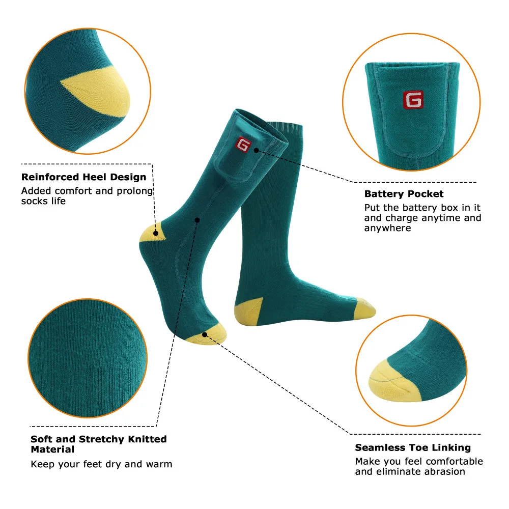 Зимние женские носки 2,4 в носки с электроподогревом зеленый и желтый толстые хлопковые для хронически холодные ноги