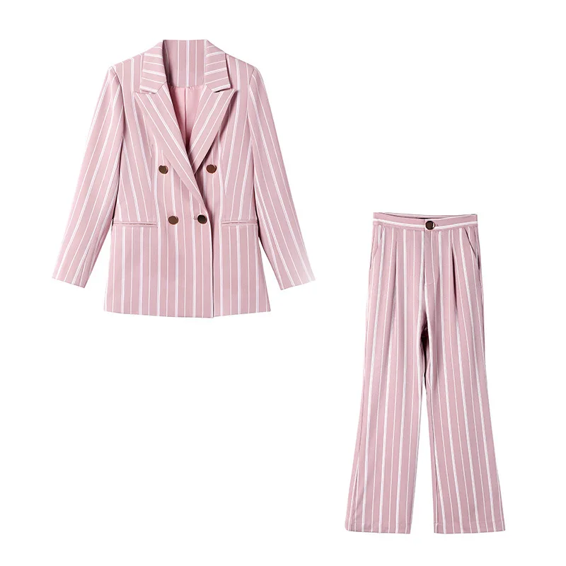 Pink Striped Coat Star Same OL Commuter Women Spring 2019 Button Notched Double Breasted Striped Women Jacket Suit Coat Women
