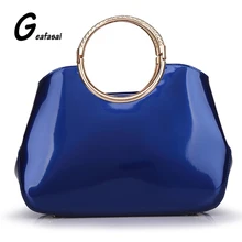 COUPON solide bleu blanc rouge rose marque Élégant Vintage de Haute Qualité En Cuir verni Femmes Sacs À Main Totes top métal poignée sacs
