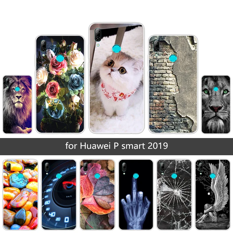 Тонкий чехол для телефона с собакой и кошкой huawei P Smart 2019 черный матовый защитный