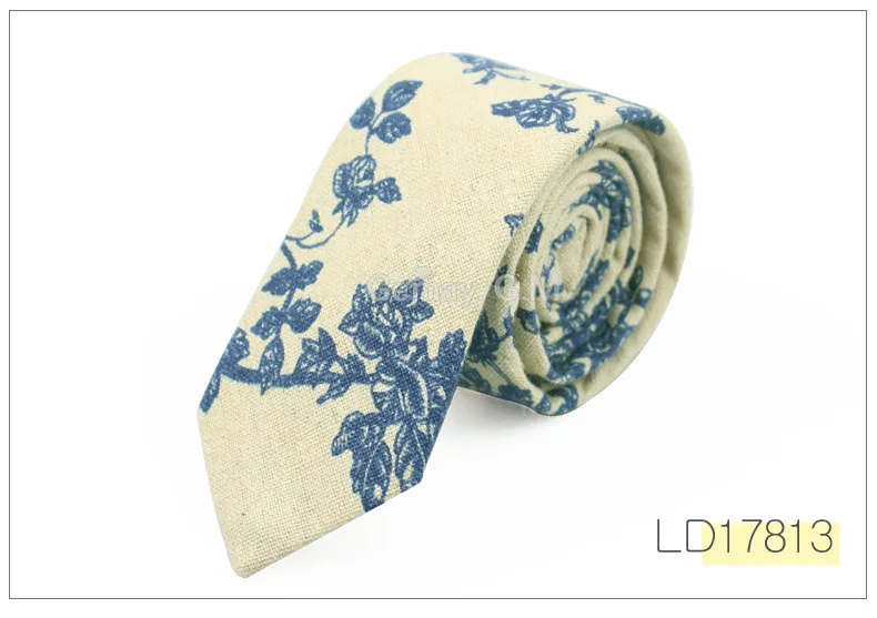 Fashion Neck Tie For Men Floral Linen Ties for Wedding Party Print Narrow Neckties Casual Mens Retro Neckwear Male Cotton Ties