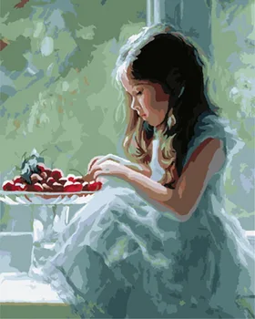 

Frameless painting by numbers paint by number for home decor PBN for living room 4050 girl with fruit