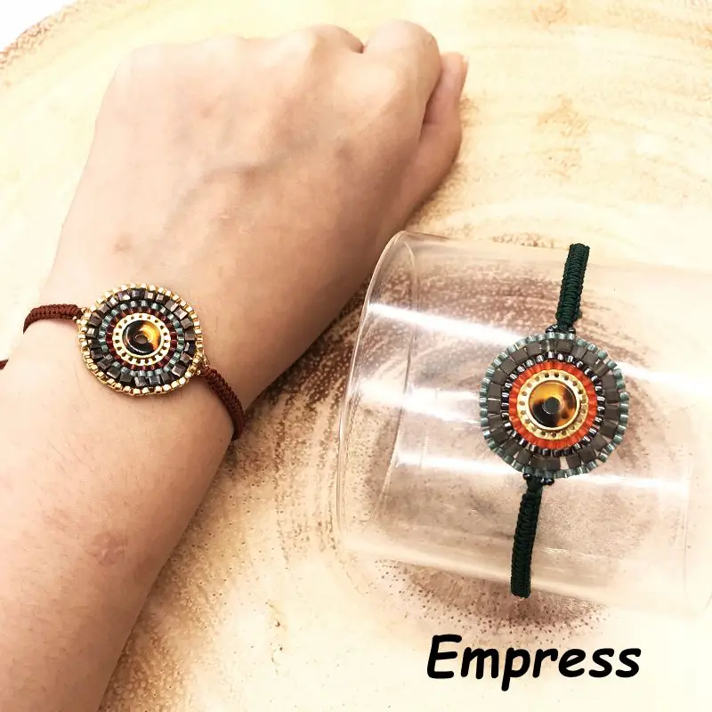 

2018 Empress New Fashion Woman Round Wind Pipe Sun Woven Charm Ethnic Crystal Bracelets Glass Miyuki Beads Rope Chain Adjustable