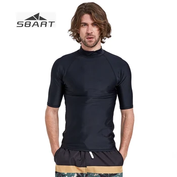 

SBART 2018 Plus Size Swimwear Men Black Swimming Suit Rash Guard Lycra Swimsuit Surf UV protection Shirts Swim Top Summer