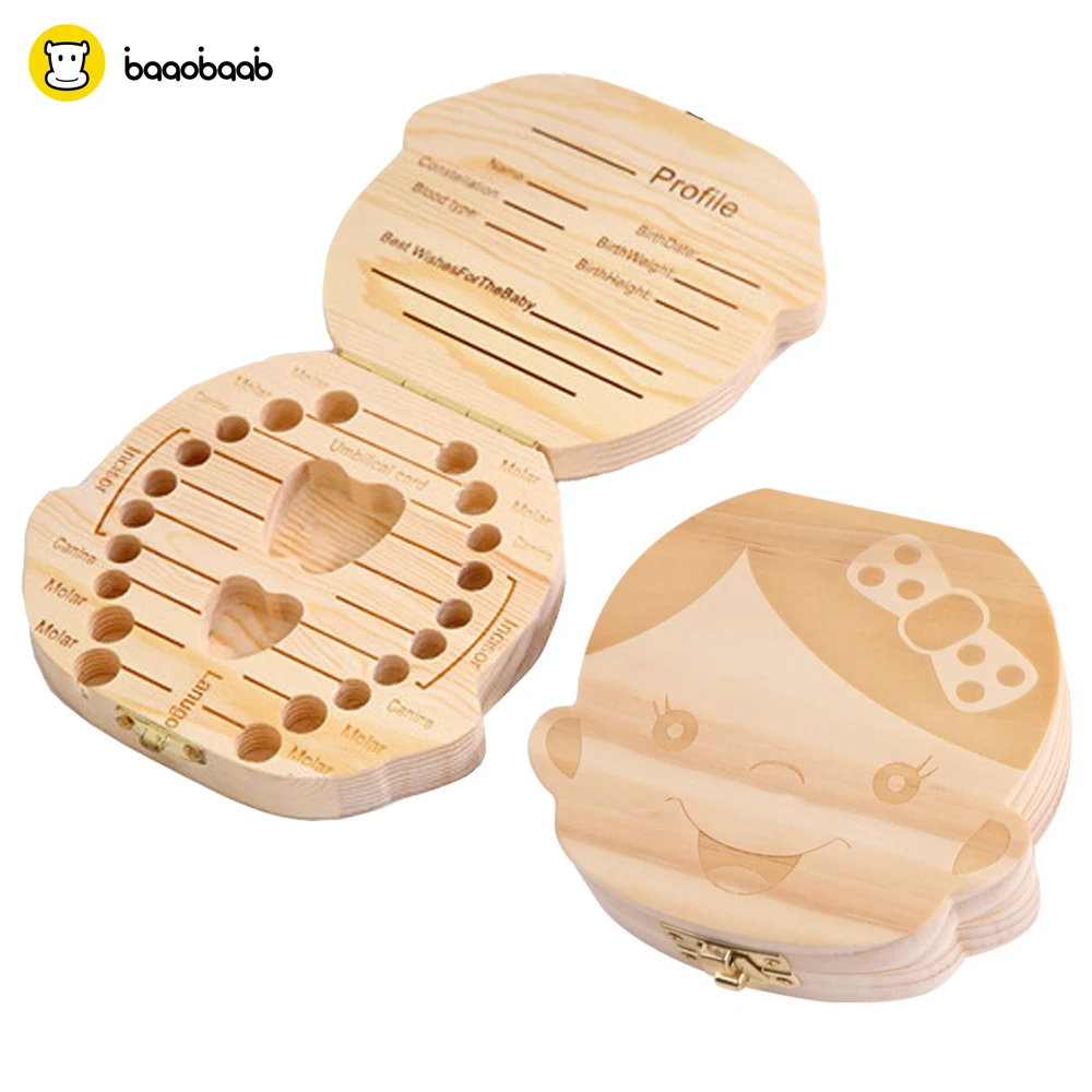 Baaobaab RYH1 Baby Teeth Box English Spanish Available Save Wooden Storage for Kids Girls Boys Souvenirs Drop Shipping | Мать и ребенок