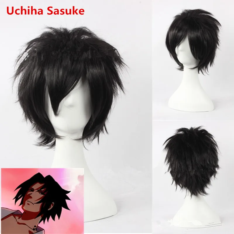 Аниме Наруто Uchiha Sasuke косплей парик малыш взрослые черный короткий пушистый кудрявый парик косплей игры парик аксессуары для волос