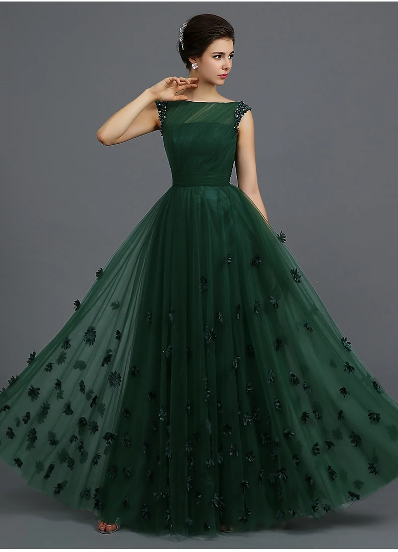 Vestidos Emerald Green Tulle Prom Dress Evening Women Dress with