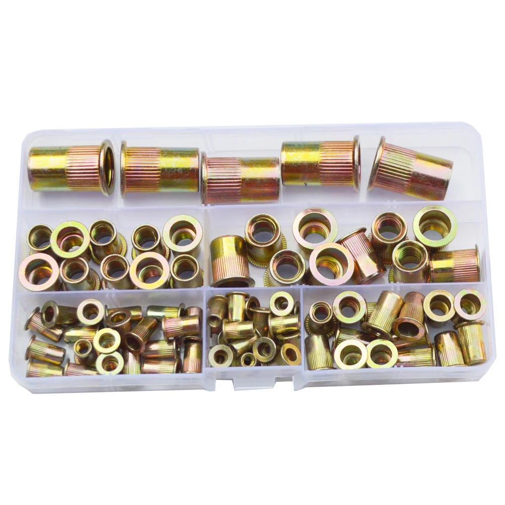 

Rivet Nut Metric Threaded Rivnut Nutsert Insert Rivetnut Carbon Steel Zinc Plated Assortment Kit Set 1/2 3/8 5/16 1/4 10-24 8-32