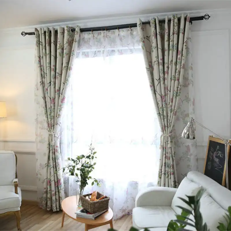 Pastoral Flower Magpie Rustic Curtains For Living Room Bedroom