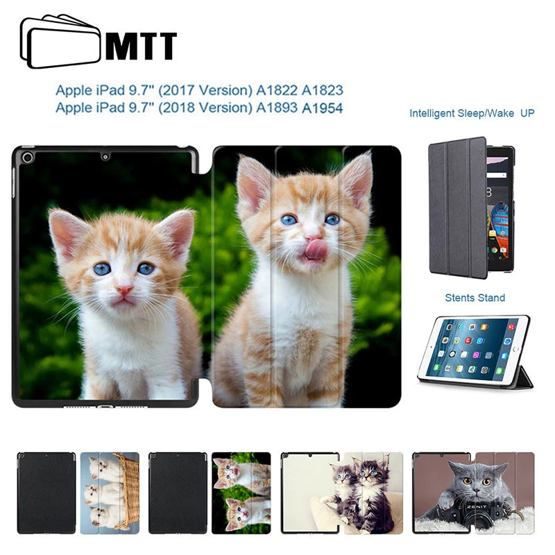 

MTT PU Leather Case For iPad 9.7 inch 2017 2018 Flip Smart Cover For Apple iPad 9.7'' Funda Cute Cat Tablet Case Auto Sleep/Wake