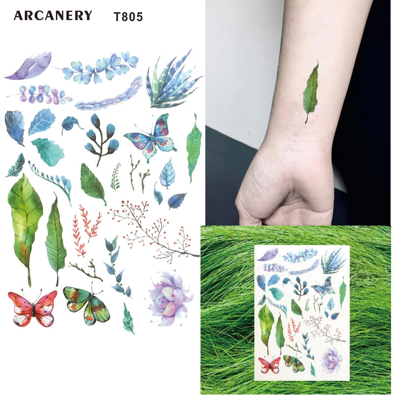 T805 1 Piece Fashion Wood Leaf Plant Temporary Tattoo With Succulent Fern And Butterfly Tattoos Pattern Body Art Temporary Tattoos Aliexpress