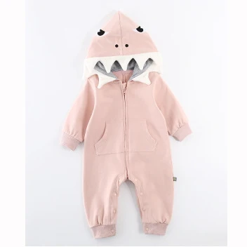 Милый детский комбинезон с капюшоном и рисунком акулы для маленьких мальчиков и девочек; комбинезон для новорожденных; хлопковый костюм для младенцев - Цвет: 2