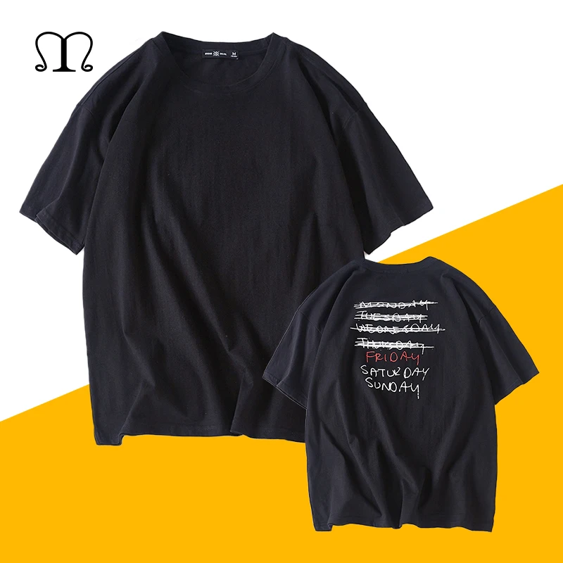 

2019 Summer T-Shirts Men Cotton Loose Tee Shirt Back Prints T-shirt Streetwear Black Tee Tops Men/Women Casual Top Tees Colorful