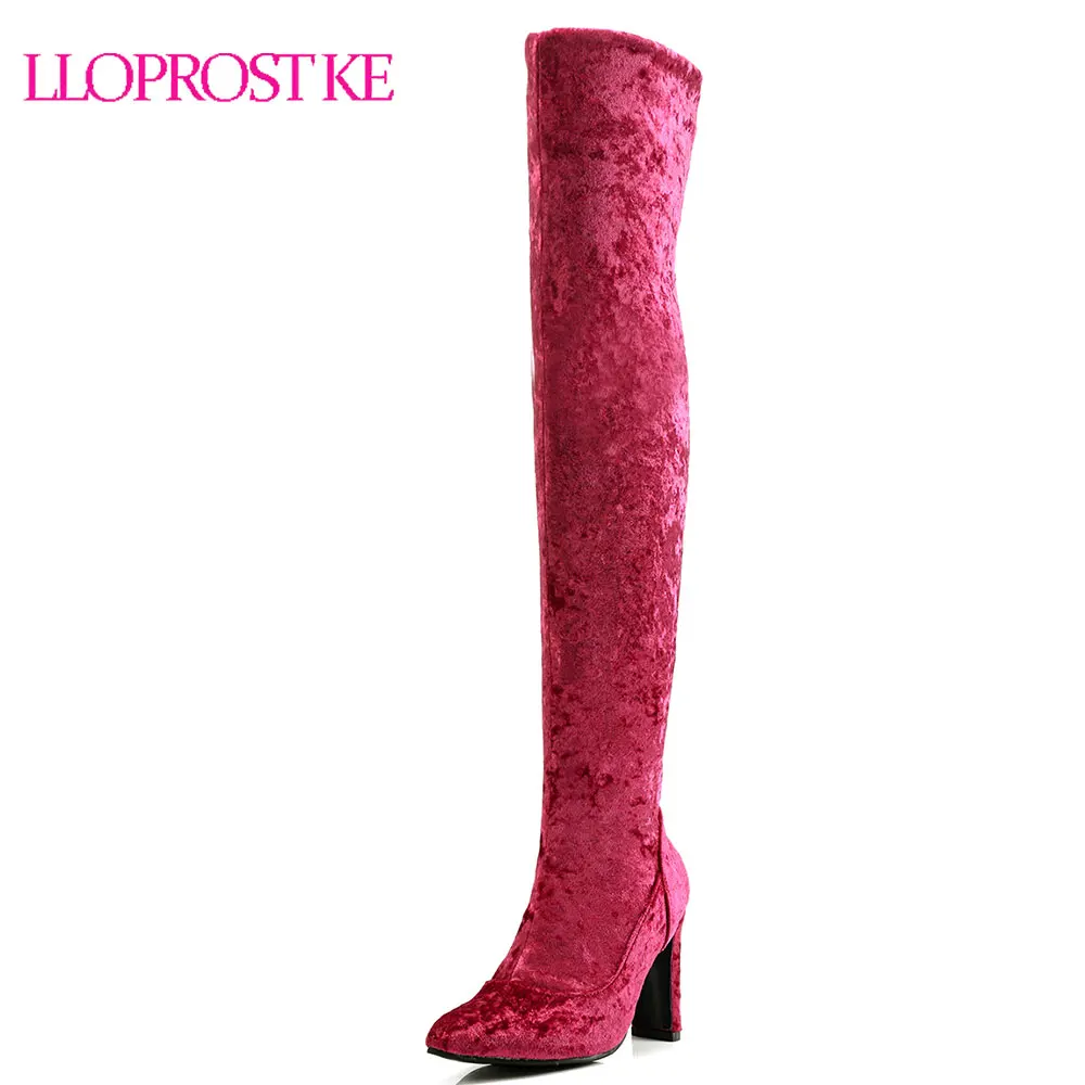 

Lloprost ke Women Thigh High Boots Pink Black Autumn Sexy Fashion Over The Knee Boots Ladies Long Elastic Boots for Women D367