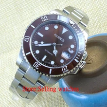 40 мм Parnis сапфировое стекло кофе циферблат Керамическая рамка автоматические часы