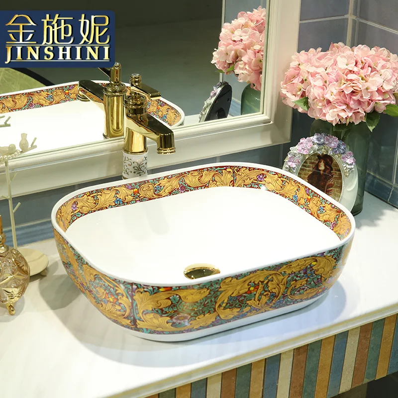 

Gold jingdezhen ceramic counter basin wash fashion wash basin wash basin fashion badge